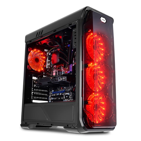 LC-Power Computergehäuse Gaming 988B - Red Typhoon Midi Tower Metall, Kunststoff, Gehärtetes Glas Rot, Transparent Schwa...