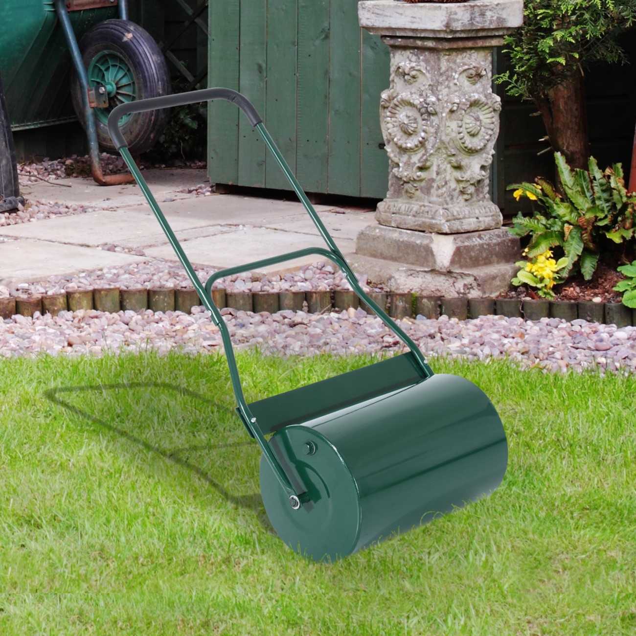 Outsunny 40L Metal Sand Or Water Filled Lawn Roller Green
