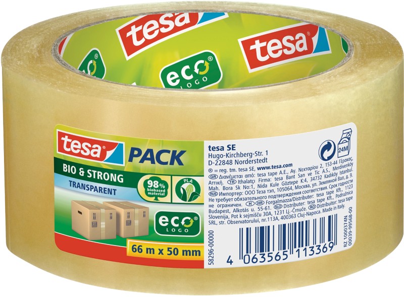 tesa Verpackungsklebeband tesapack Bio & Strong Transparent 50 mm (B) x 66 m (L) PLA (Polylactid)