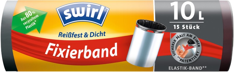 Swirl Fixierband Müllbeutel 10 L Schwarz 15 Stück