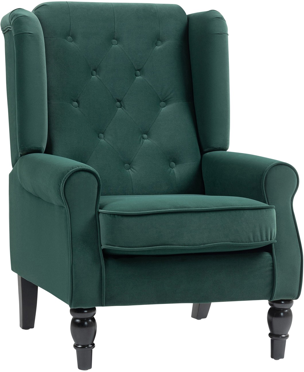 Homcom Wingback Accent Chair, Velvet Armchair With Thick Spring Cushion, High Back, Solid Wood Legs, Retro Button Tufted Reading Chair For Living Room, Bedroom, Green - Image 8