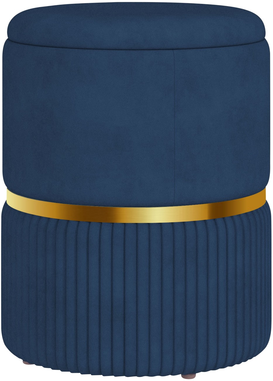 Homcom Dark/Blue Round Pouffe Storage Footstool With Cushioned Top - Image 9