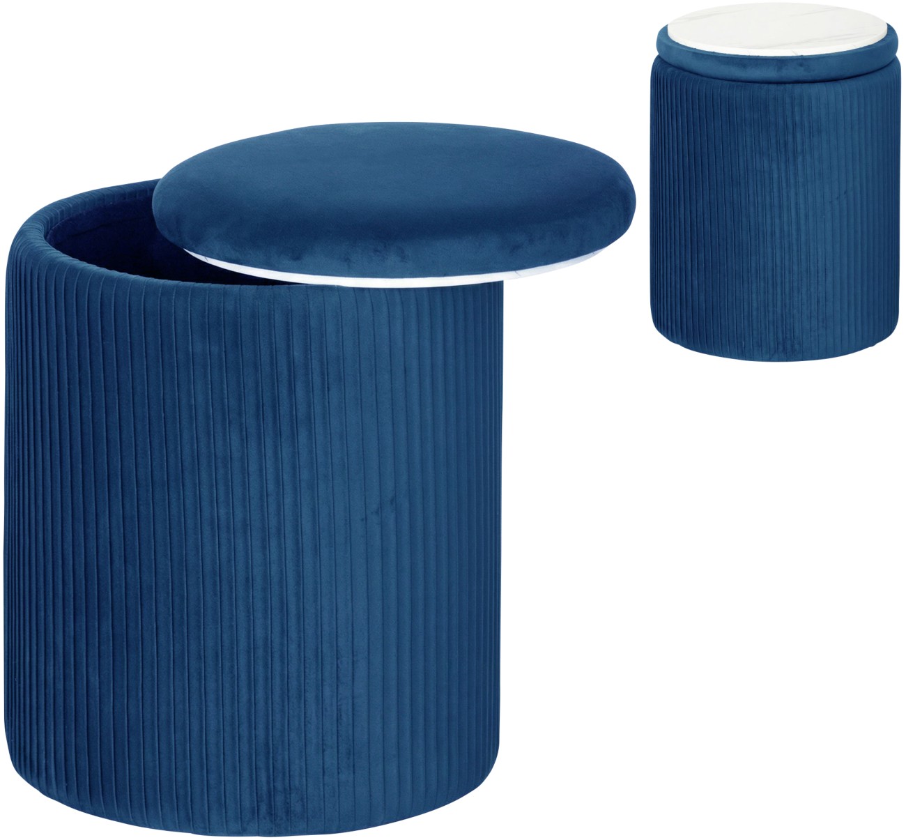 HOMCOM Round Storage Ottoman with Removable Top in Blue - Image 4