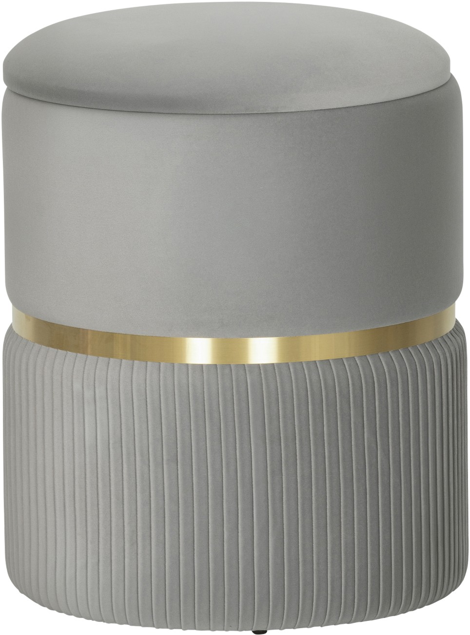 Portland Velvet Round Pouffe Footstool with Storage - Light Grey - Image 5