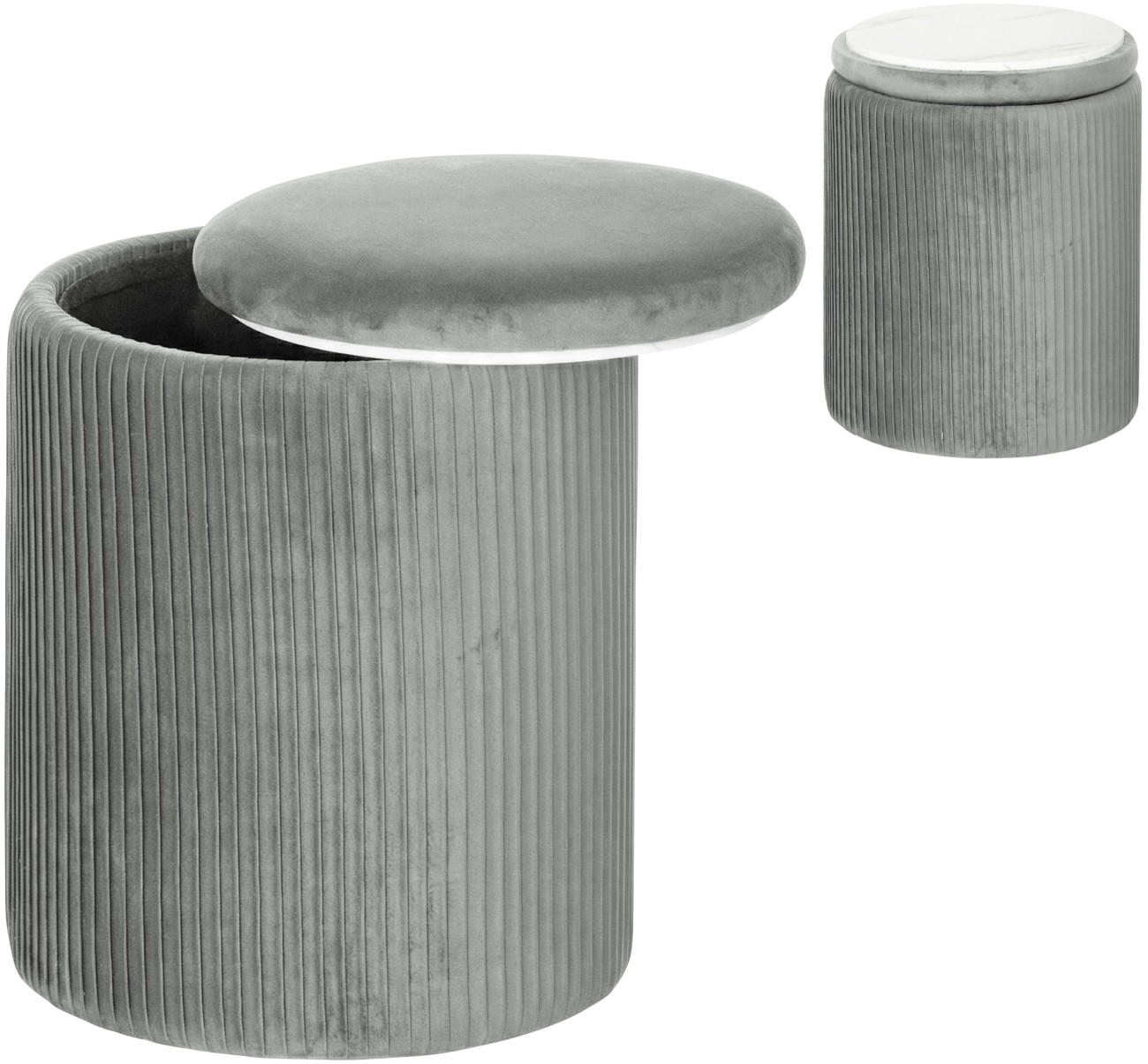 Portland Velvet Round Storage Ottoman - Grey - Image 8