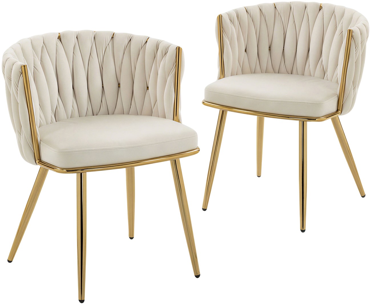 HOMCOM Upholstered Kitchen Chairs Set of 2 with Woven Backrest in Cream | Size: 2 Pack - Image 6