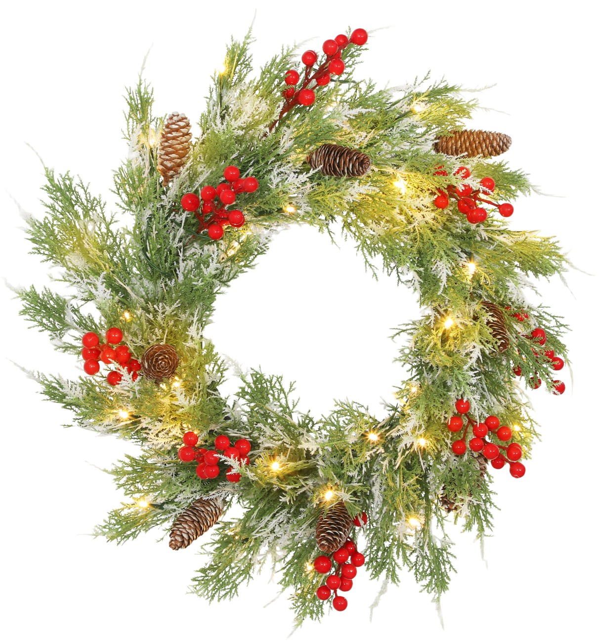 Homcom Green/White 60 Cm Prelit Christmas Wreath, Door Wreath With Realistic Branches - Pe, Metal - Christmas Wreath - Image 9
