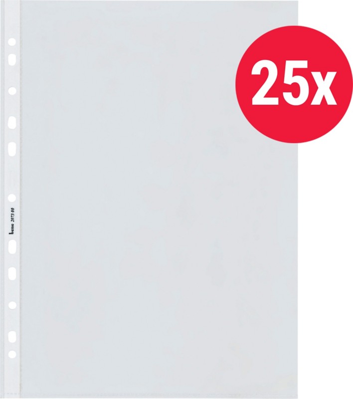 Bene Prospekthüllen DIN A4 Glasklar Transparent 80 Mikron PP (Polypropylen) Öffnung oben 11 Löcher 25 Stück