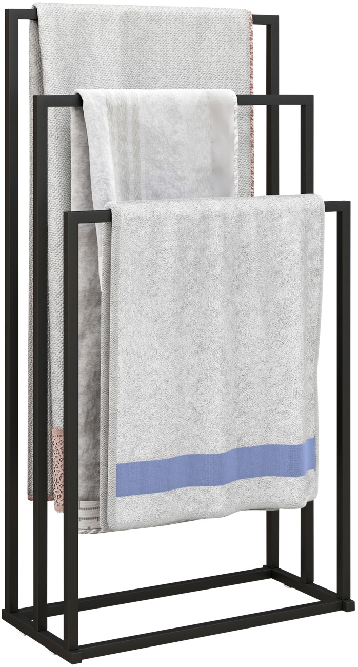 Homcom Freestanding Towel Rack, Steel Towel Rail Holder With 3 Bars, Black - Image 7