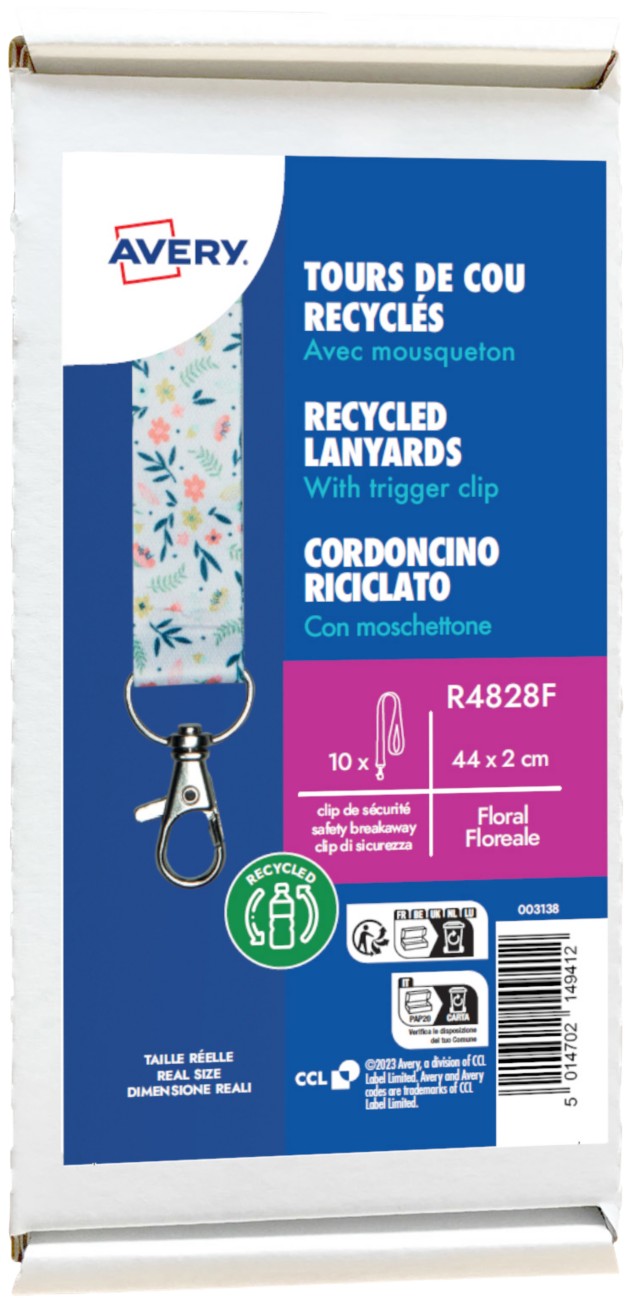Avery Recycled Floral Pre-Printed Lanyard with 2cm Wide Carabiner Pack - Image 2