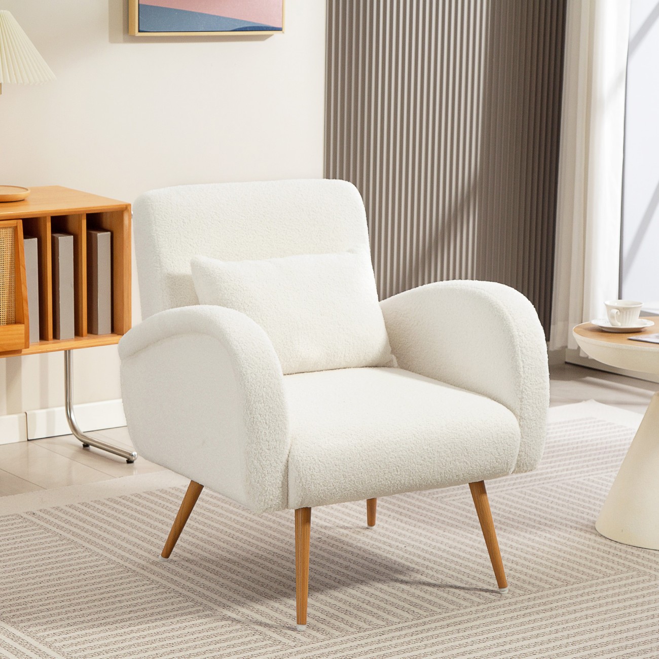 Rackhams Cream/White Teddy Fleece Upholstered Accent Chair With Metal Legs, - Image 5