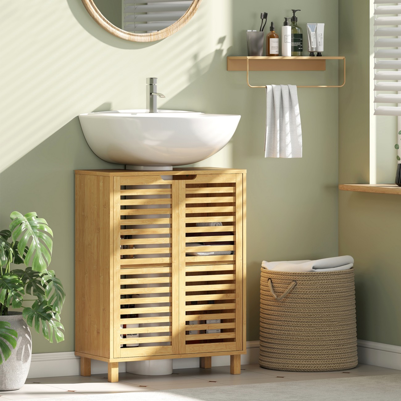 Homcom Bathroom Cabinet 834-893V00nd Bamboo 2 Doors 0 Drawers