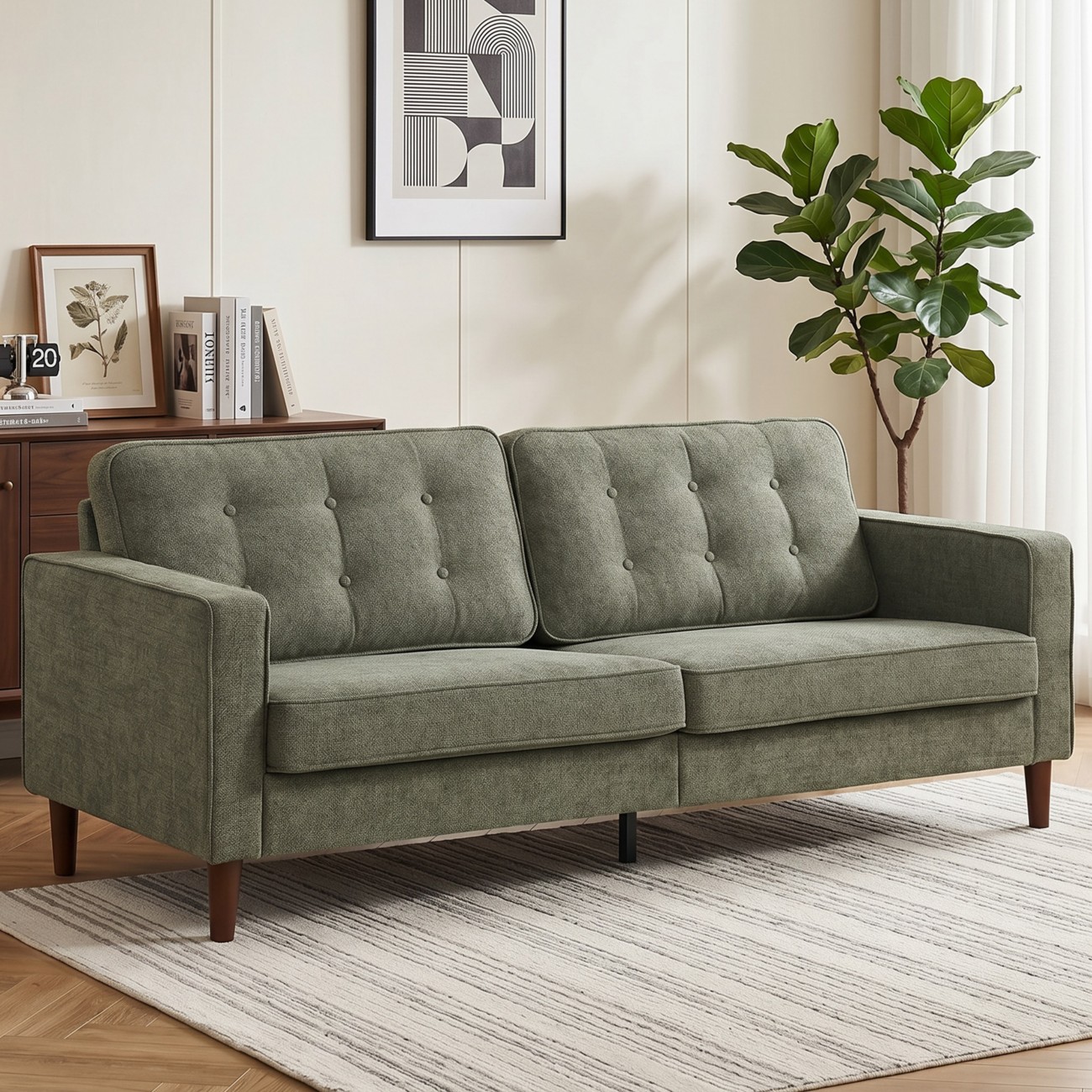 Homcom Green 3 Seater Sofa With Button Tufting Wood Legs, - Image 5