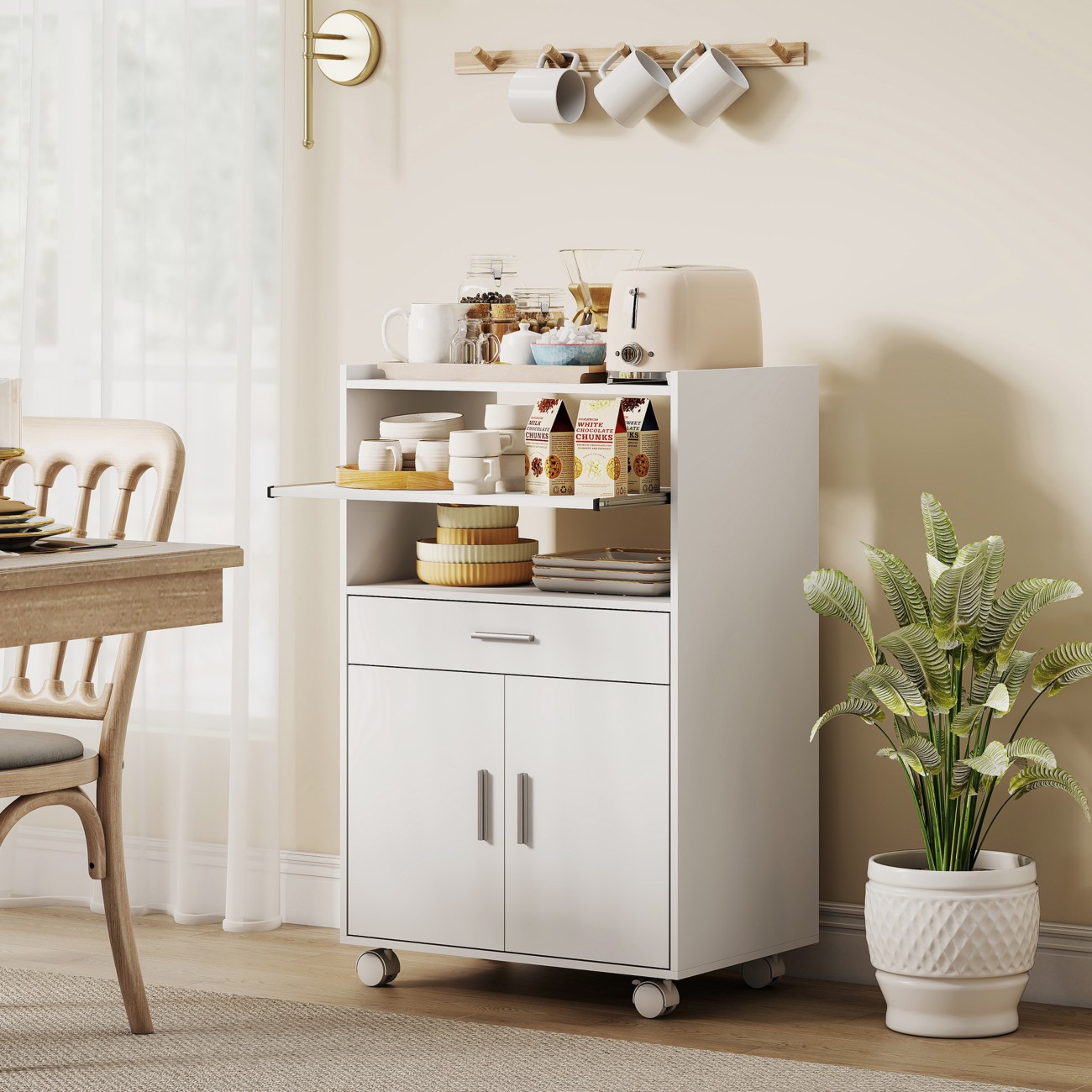 Homcom Unisex White Kitchen Trolley With Wheels, Modern Mobile Microwave Stand, Small - Image 8