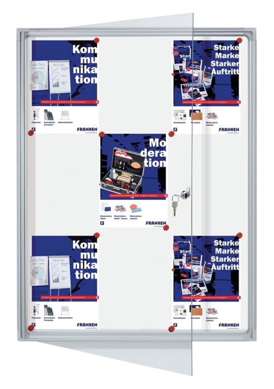 FRANKEN Valueline 9 x A4 Abschließbarer Schaukasten Wandmontage Silber Nicht klebend 73 (B) x 3,5 (T) x 98 (H) cm