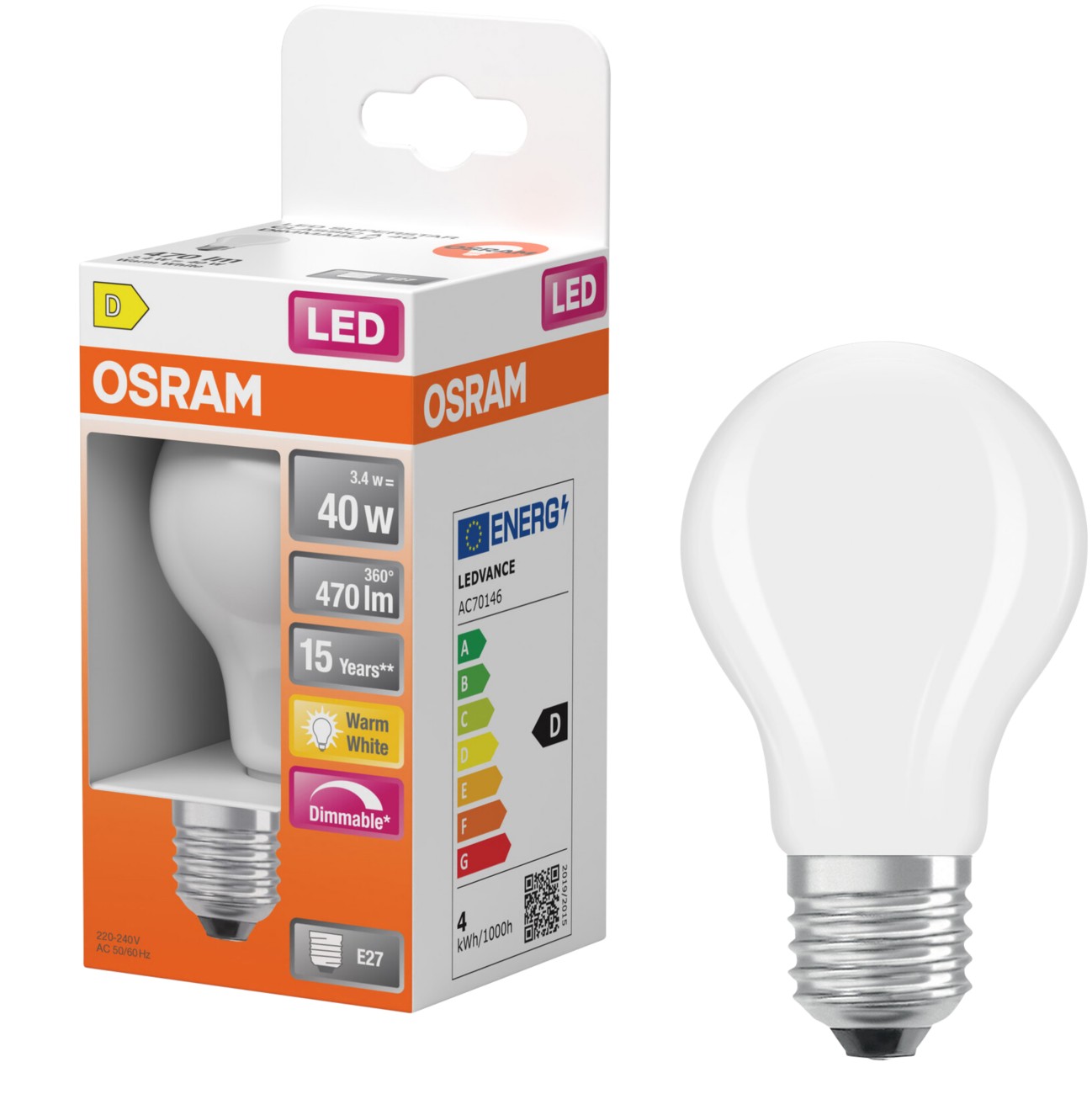 Osram Retrofit Classic Light Bulb Frosted E27 5.9 W Warm White