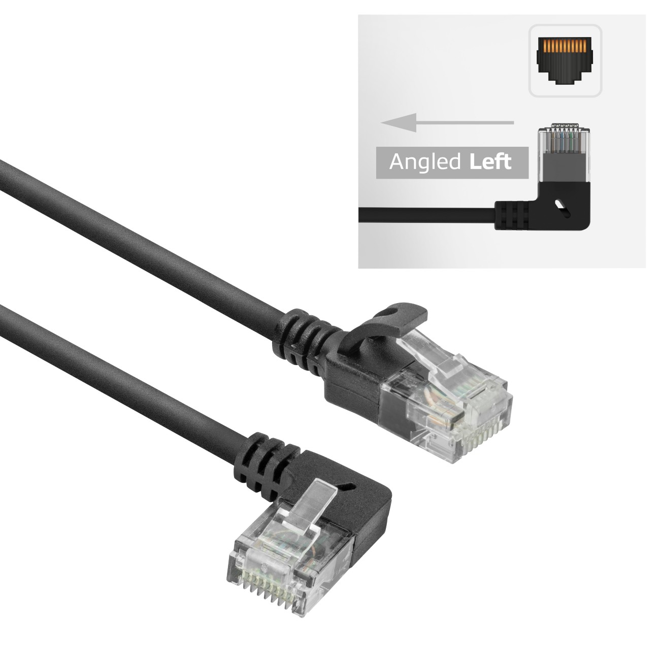 ACT Slimline Netzwerkkabel U/UTP CAT6A LSZH RJ45 Gewinkelt Links Auf Gerade 2 m Schwarz