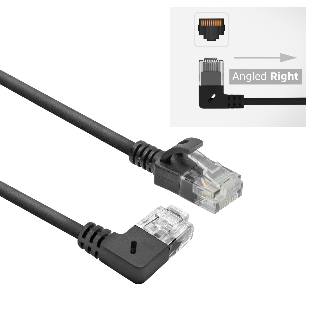 ACT Slimline Netzwerkkabel U/UTP CAT6A LSZH RJ45 Gewinkelt Links Auf Gerade 0,25 m Schwarz