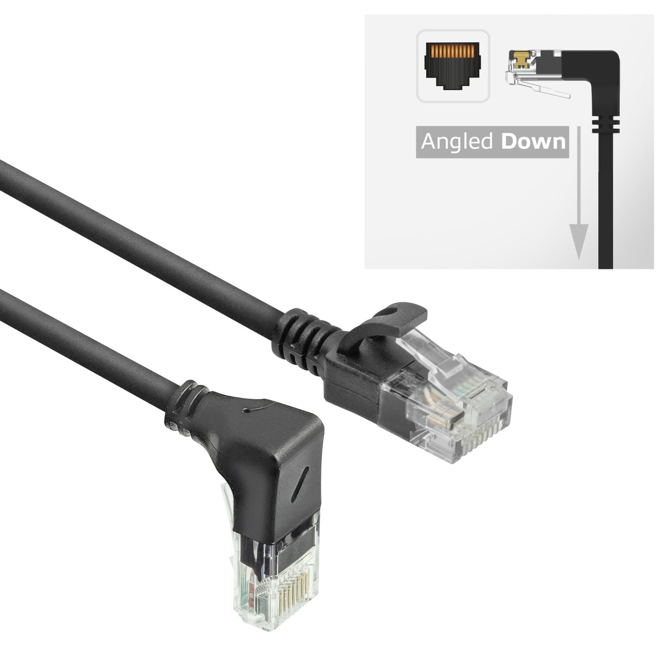 ACT Slimline Netzwerkkabel U/UTP CAT6A LSZH RJ45 Gewinkelt Rechts zu Gerade 3 m Schwarz