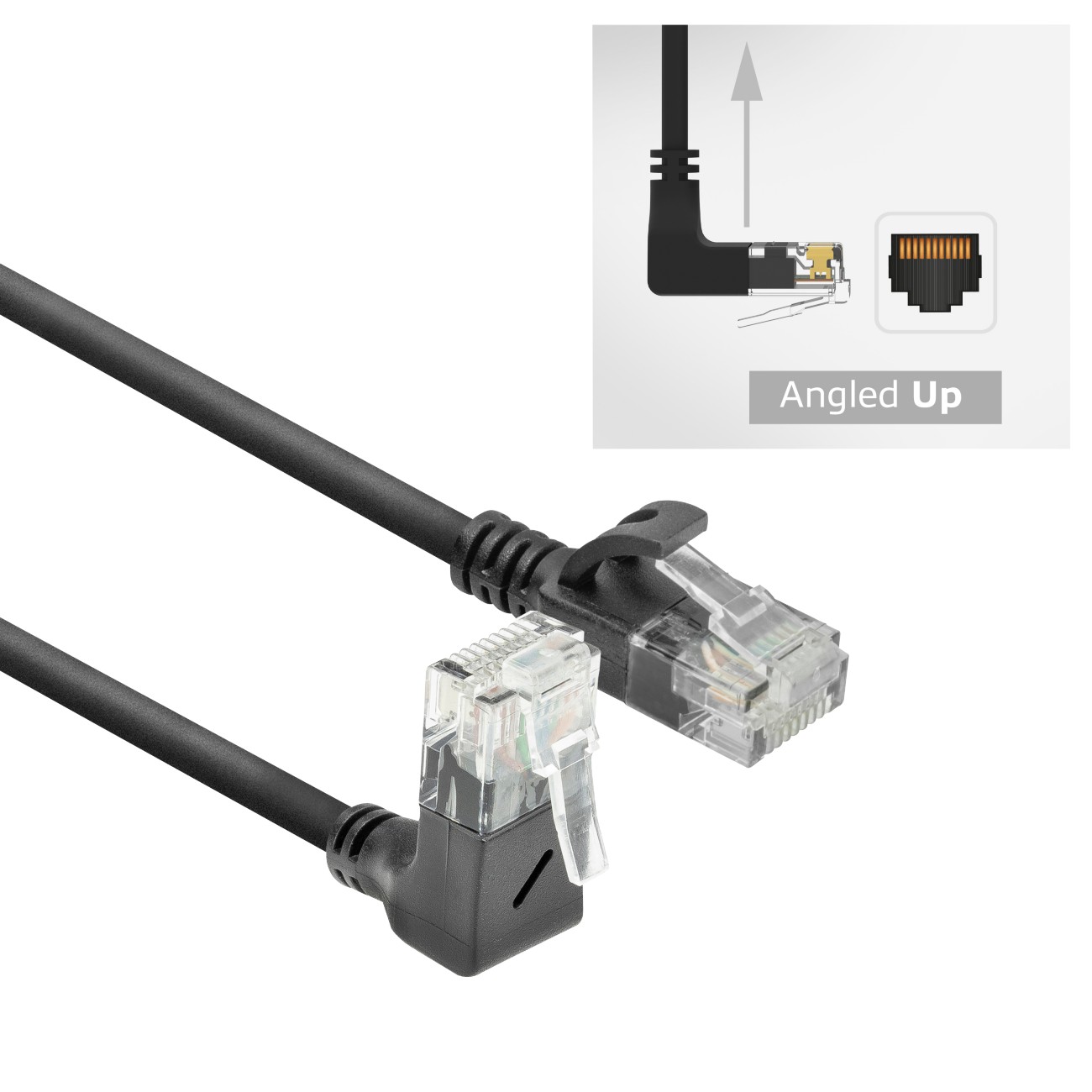Act Slimline Network Cable U/Utp Cat6a Lszh Rj45 Angled Up To Straight 0.15M Black