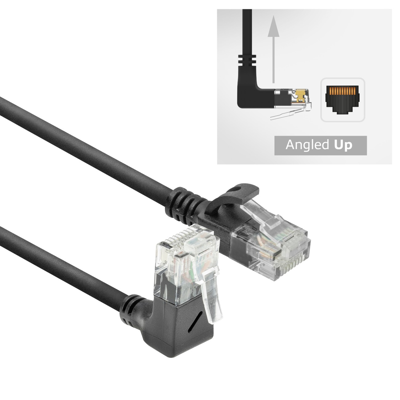 ACT Slimline Netzwerkkabel U/UTP CAT6A LSZH RJ45 Gewinkelt Unten Zu Gerade 0,5 m Schwarz
