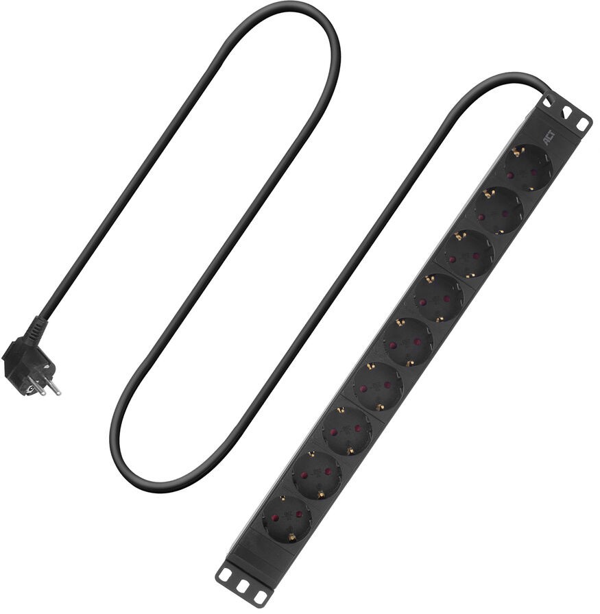 ACT Verlängerungskabel PDU 19" CEE7/7 9-fach Typ F Schuko 4000W 250V/16A 3m Schwarz