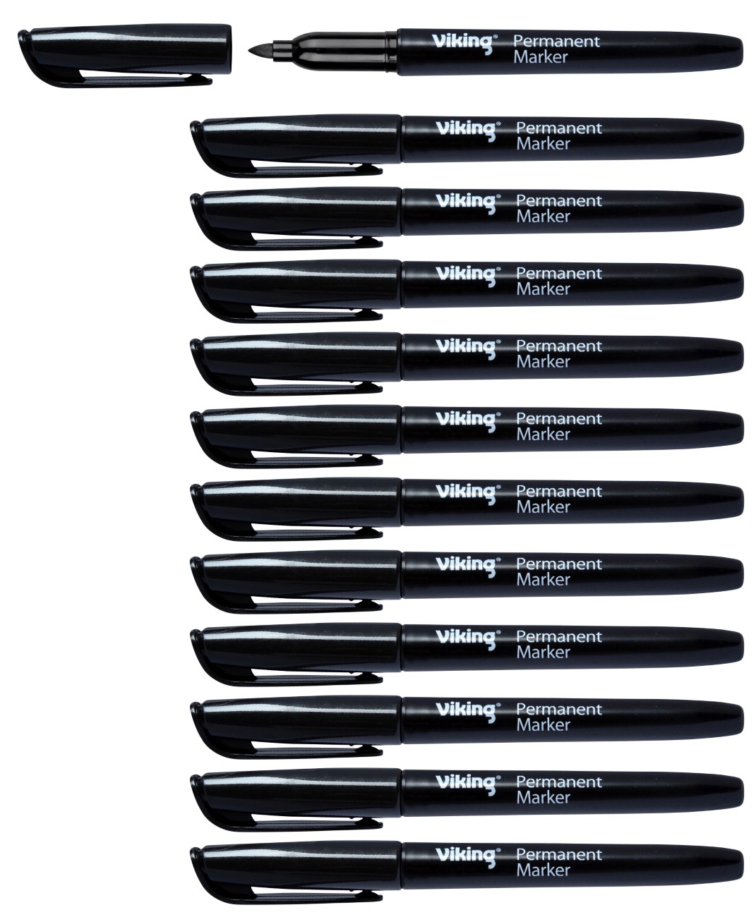Viking PBM1.0 Permanentmarker Mittel Rundspitze - 1 mm Schwarz Nicht Nachfüllbar Wasserbeständig 12 Stück