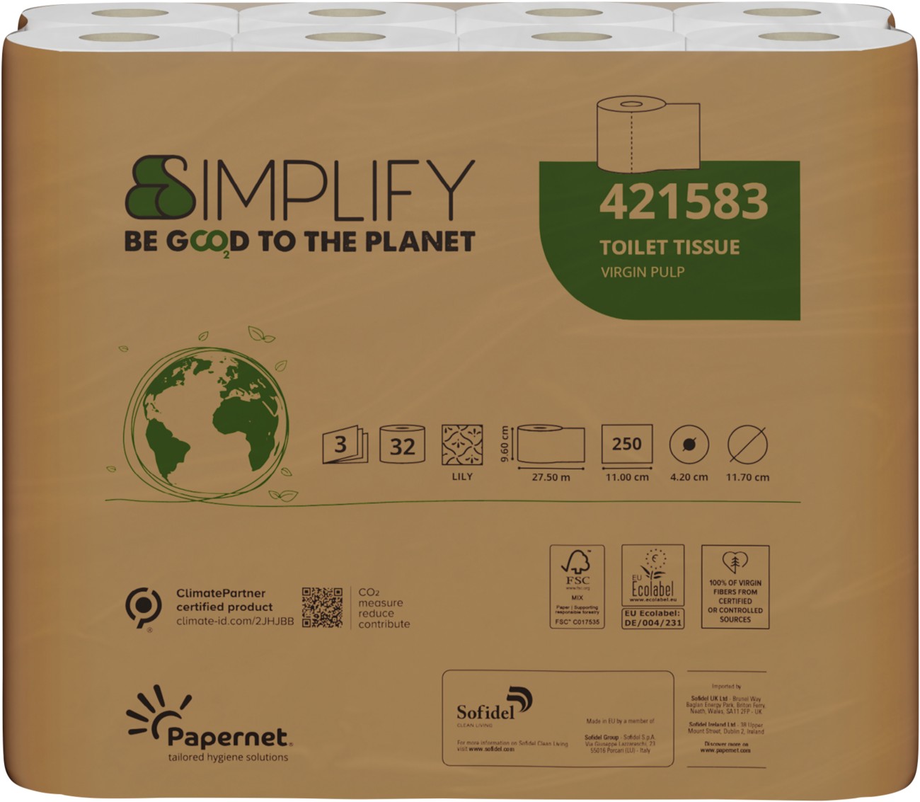 Papernet Simplify Toilettenpapier 3-lagig Weiß 32 Stück à 250 Blatt