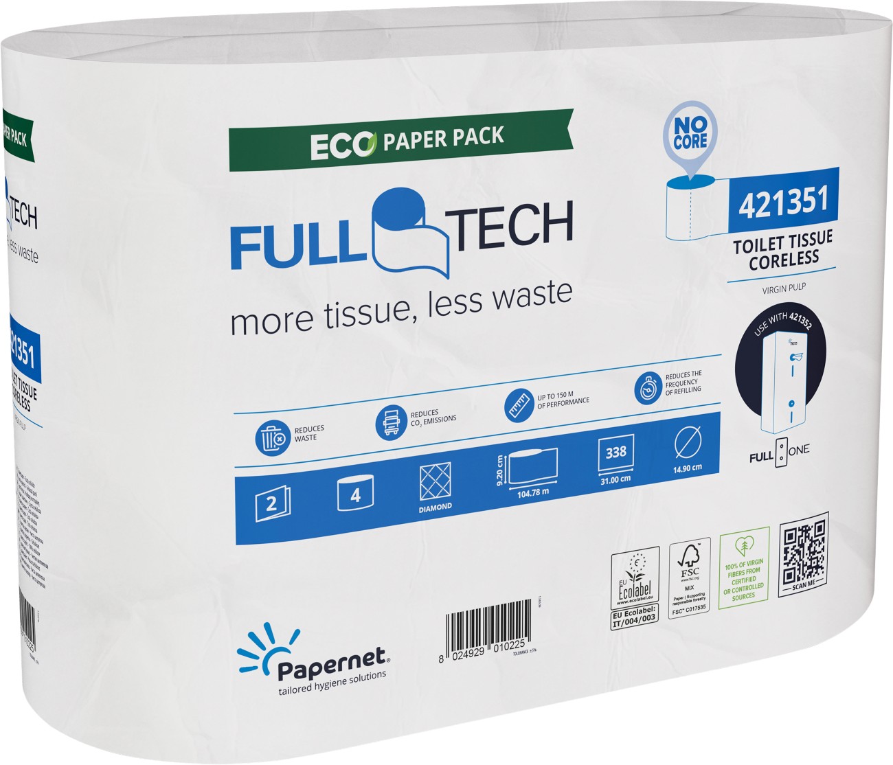 Papernet Full Tech Toilettenpapier 2-lagig Weiß 4 Stück à 338 Blatt