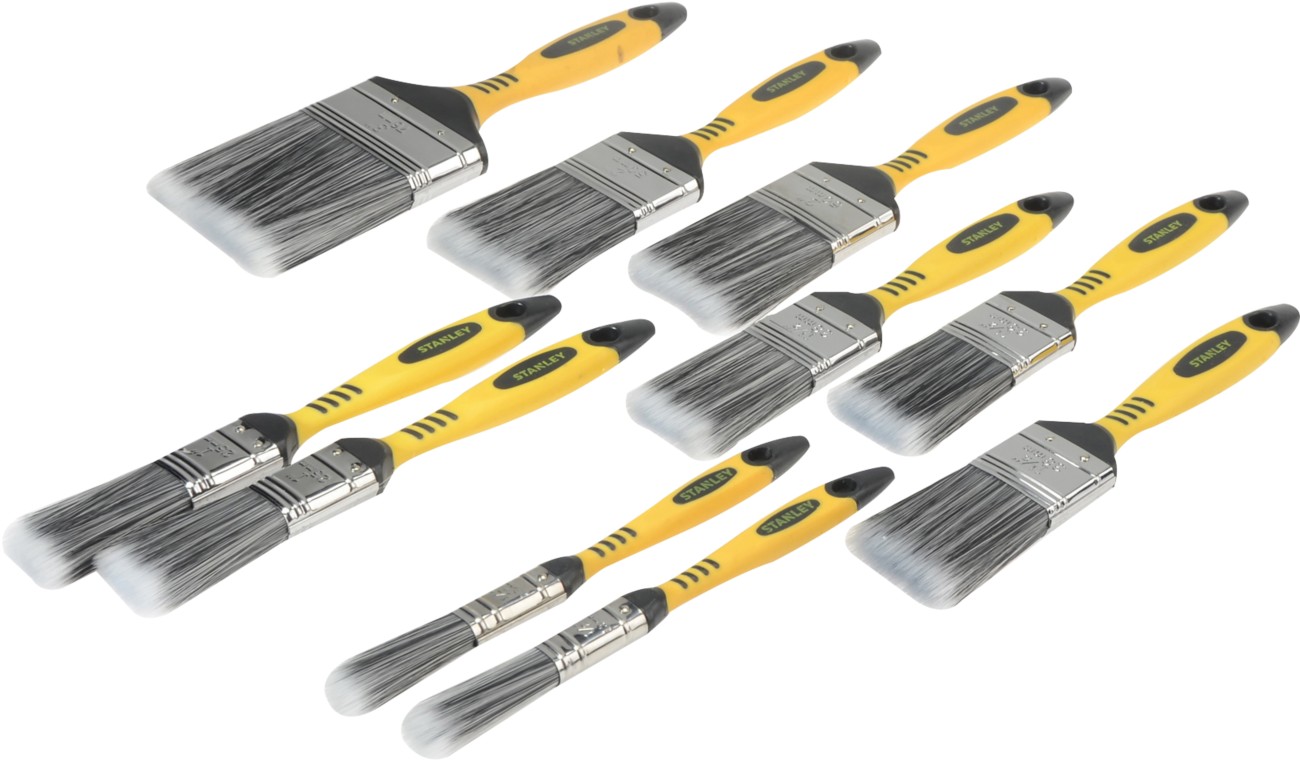 Stanley Home Paint Brushes Yellow 34.3 (W) X 3.3 (D) X 25.7 (H) Cm Soft Stpplf10 Set Of 10