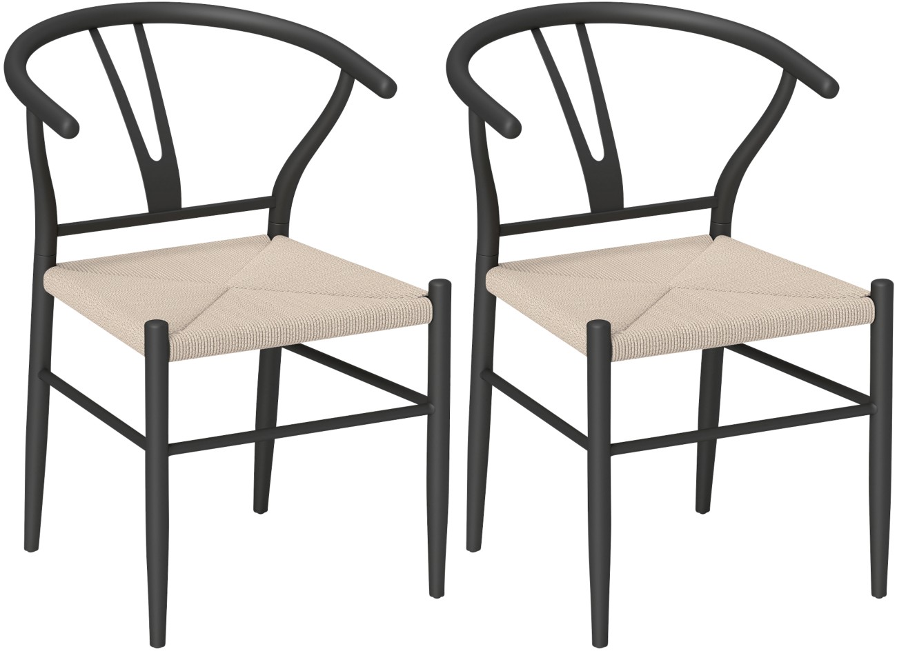 HOMCOM Set of 2 Dining Chairs - Y-Shaped Back - Hemp Seat - Black - Image 7