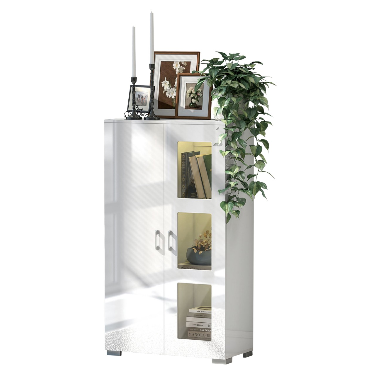Homcom Unisex White Display Cabinet With Glass Shelves, Sideboard For Living Room, - Image 9
