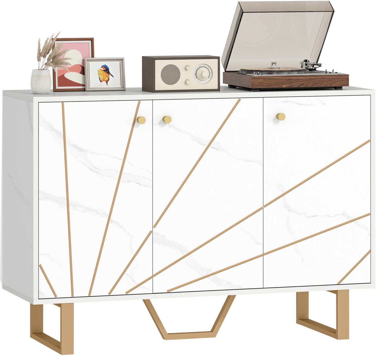 Rackhams Black/White Sideboard Storage Cupboard With Metal Legs For Living Room, - Image 7