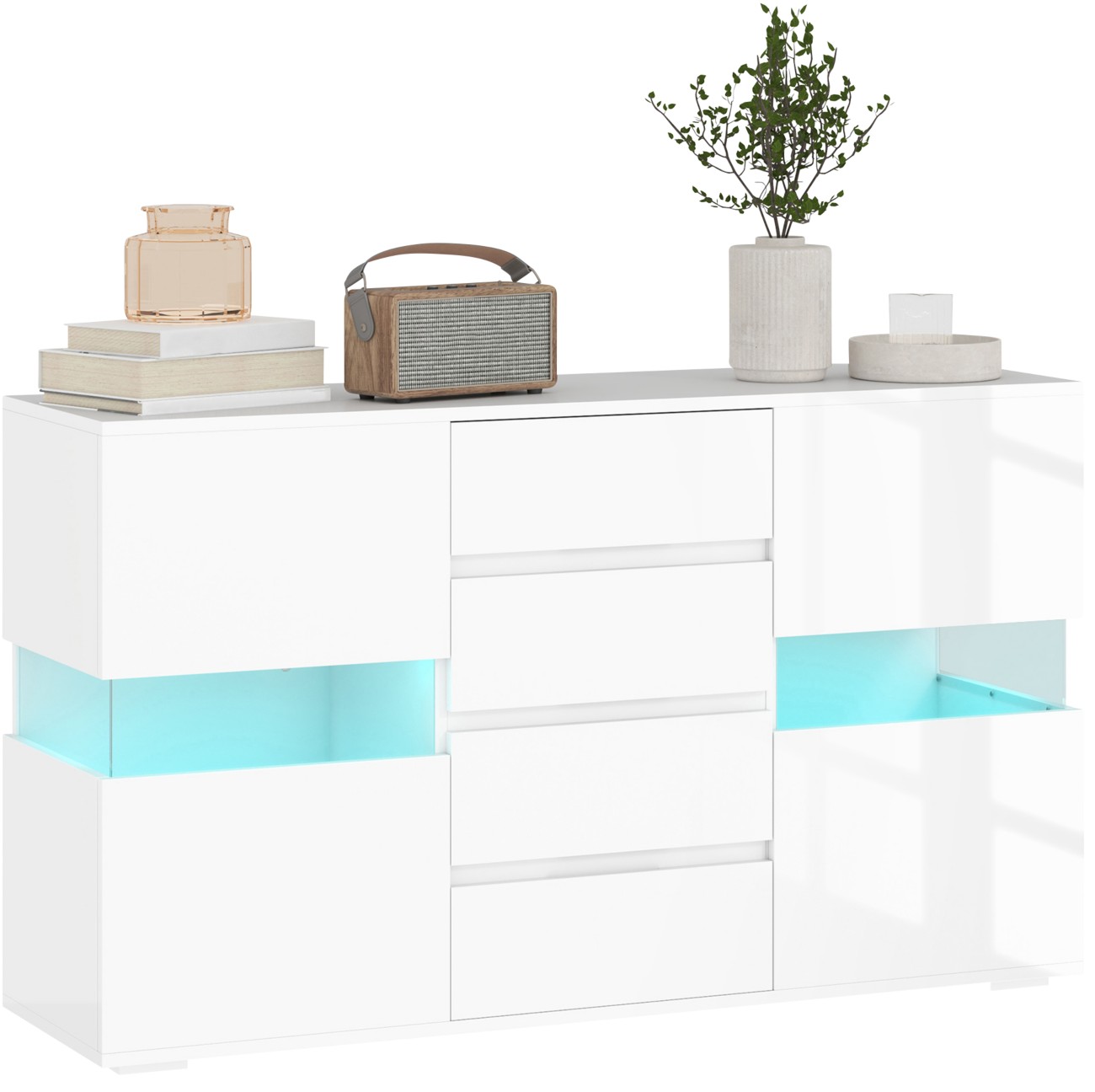 HOMCOM 4 Drawer Storage Cabinet White High Gloss - Image 7