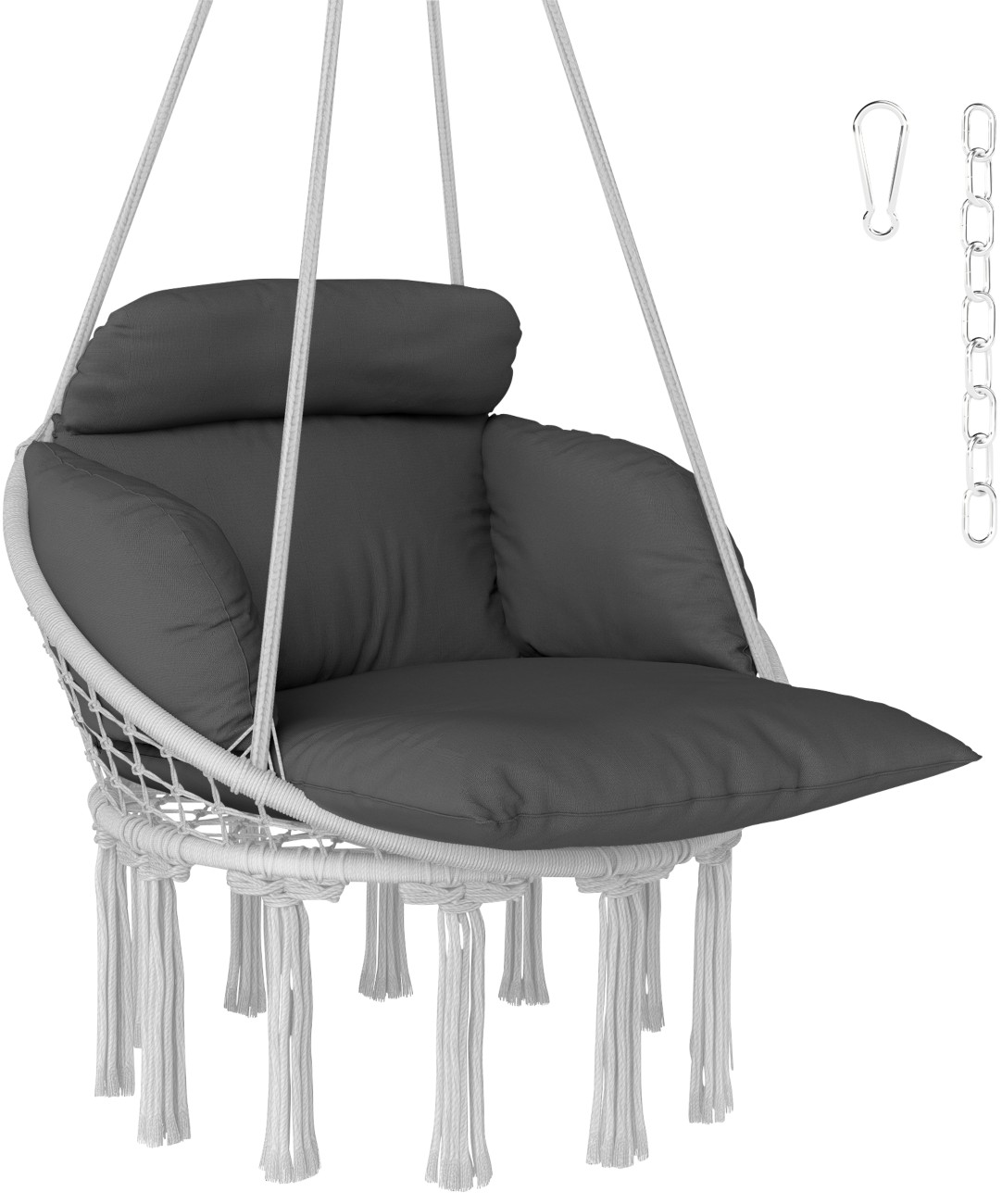 Outsunny Large Hammock Chair - Dark Grey - Polyester/Cotton - Image 6