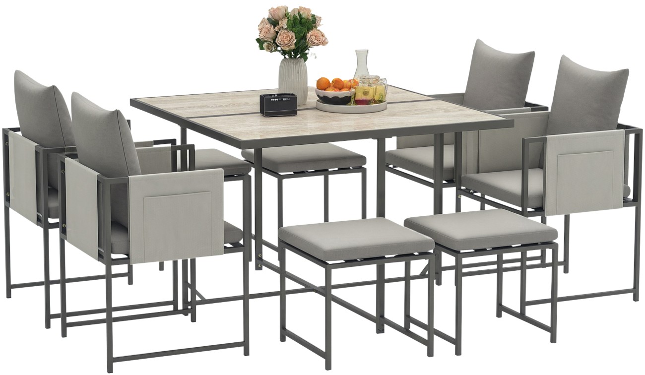 8 Seater Rattan Garden Dining Set Cube Patio Furniture Cushioned Grey - Image 7