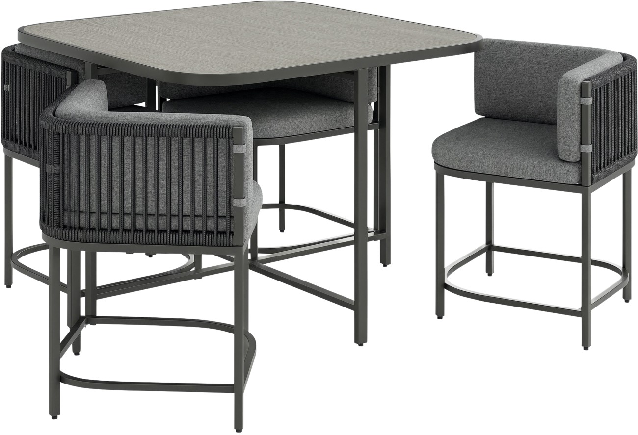 Outsunny 4 Seater Rattan Garden Dining Set - Grey - Steel/Plastic/Wood - Image 7
