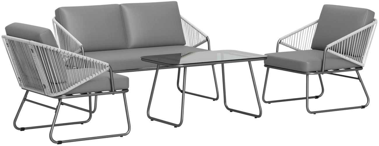 Outsunny 4 Piece Rattan Sofa Set Grey Steel Plastic - Image 4