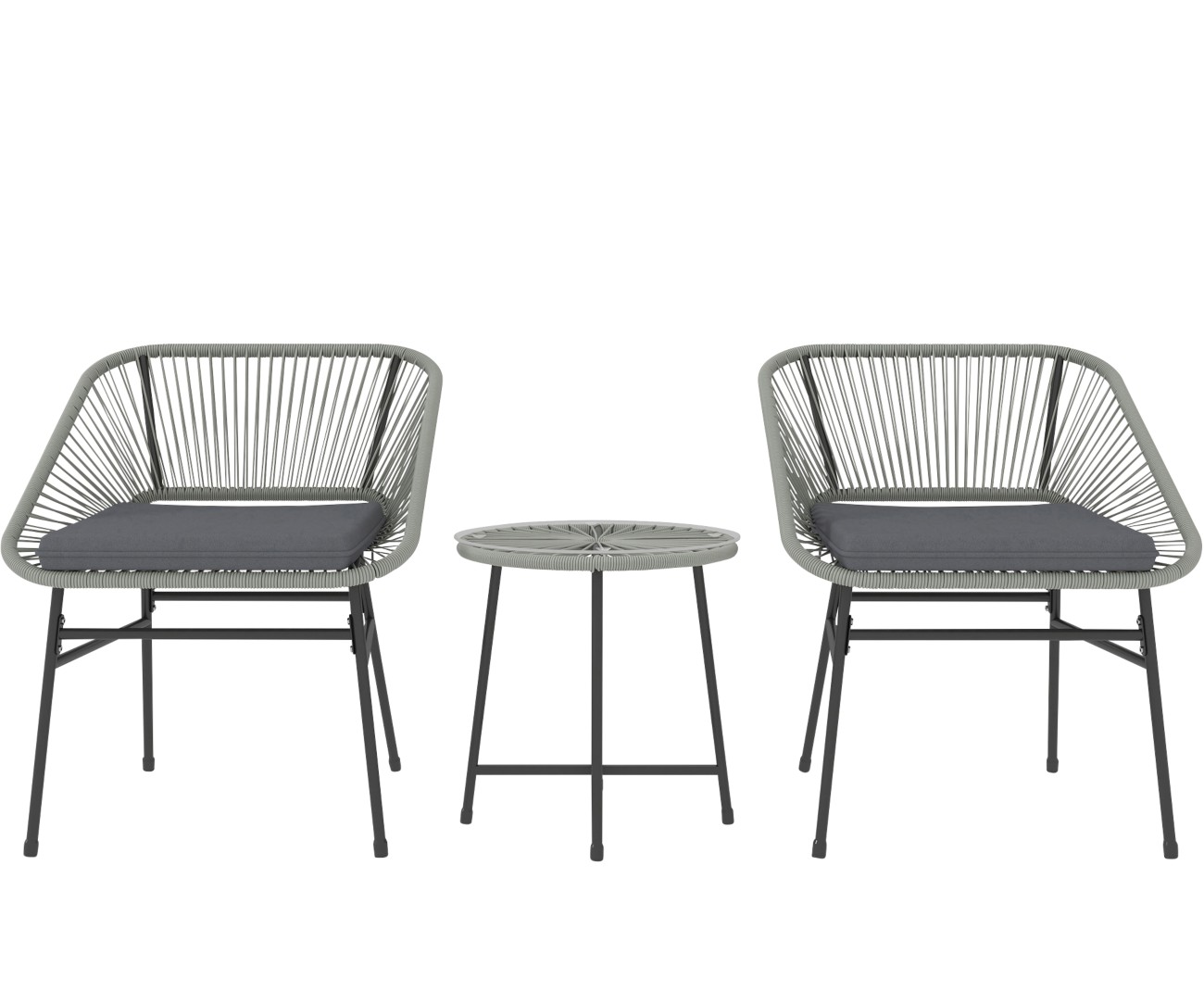 Outsunny Rattan Bistro Set, Small Balcony Furniture With Cushion, Light Grey - Image 3