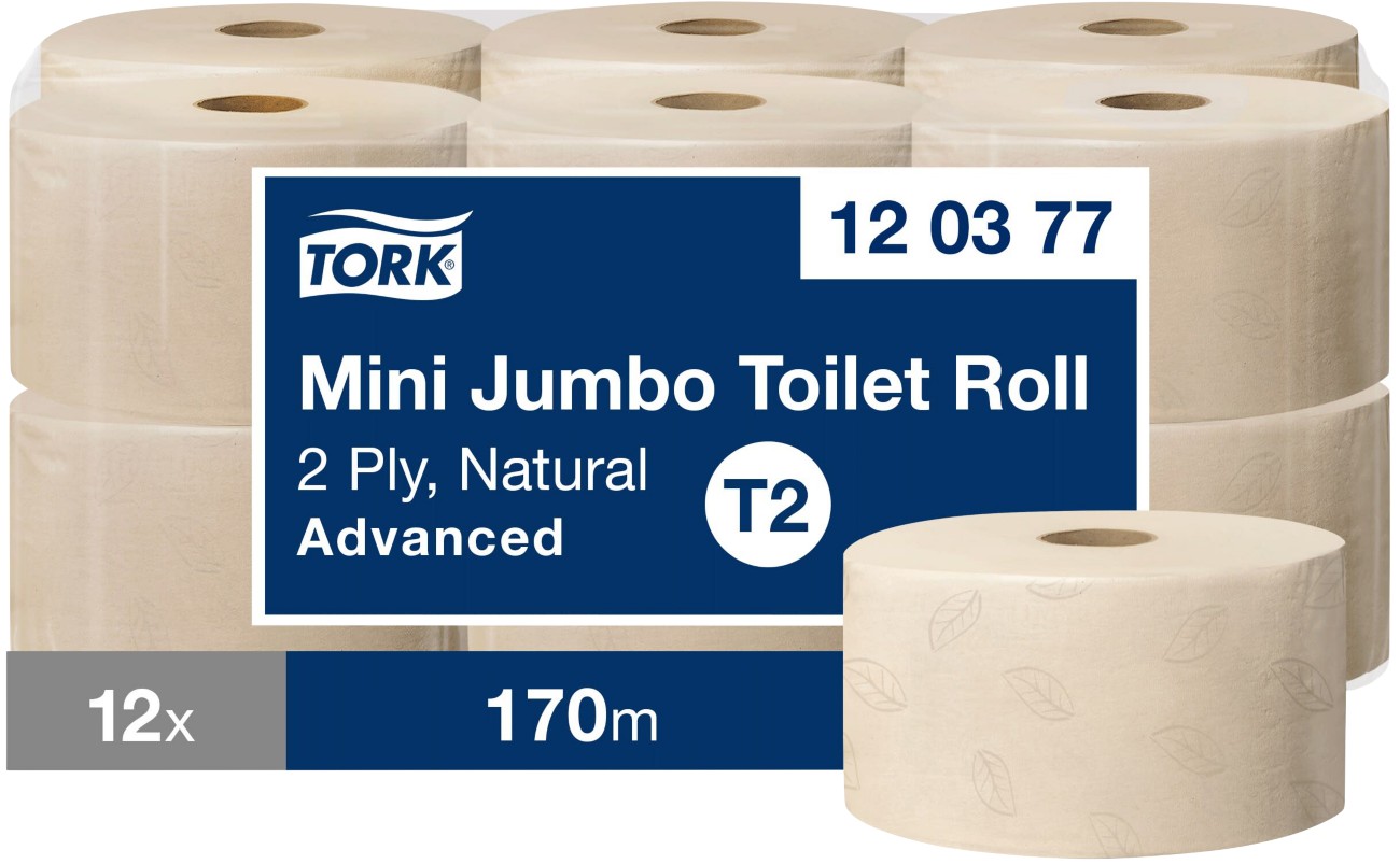 Tork Natural Mini Jumbo Toilet Roll Advanced T2 170m (12 pack) - Image 6