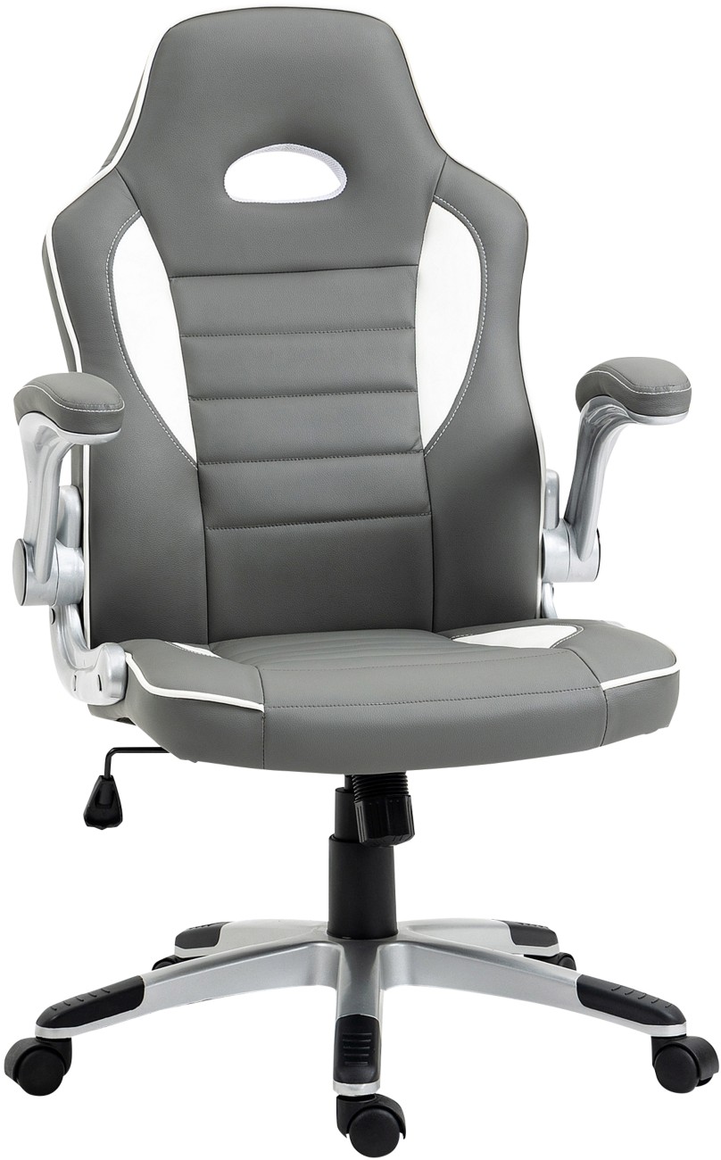 B&Q - Gaming Chair Pu Leather Office Chair Swivel Chair Grey - Image 6