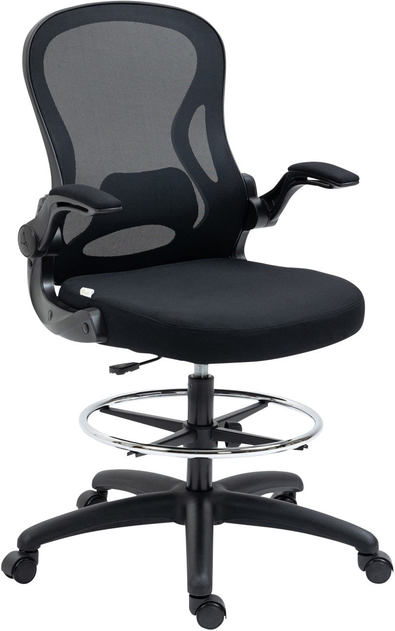 Vinsetto Draughtsman Chair Basic Tilt 2D Armrest Height-Adjustable Seat Black 120 Kg 921-628V70bk 650 X 590 X 1,300 Mm
