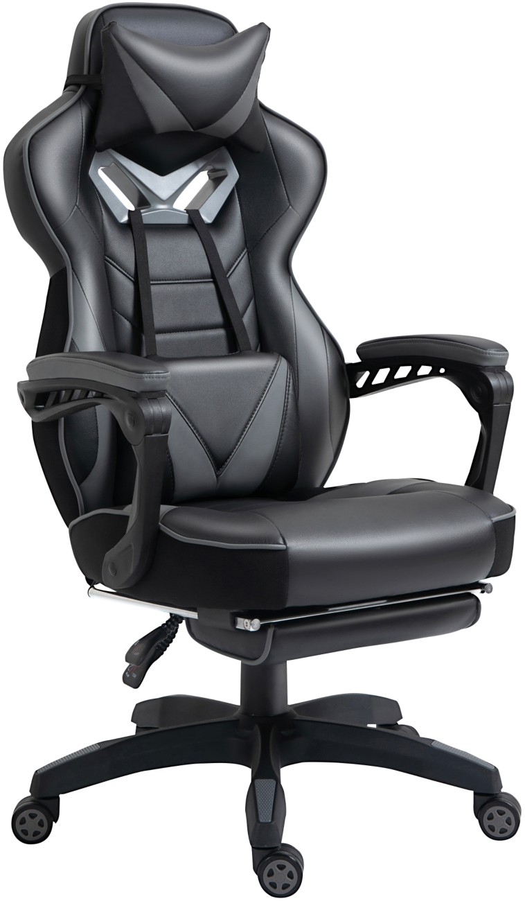 Vinsetto Gaming Chair Fixed Armrest Pu (Polyurethane) Leather, Pvc (Polyvinyl Chloride) Leather Grey 921-237V71gy