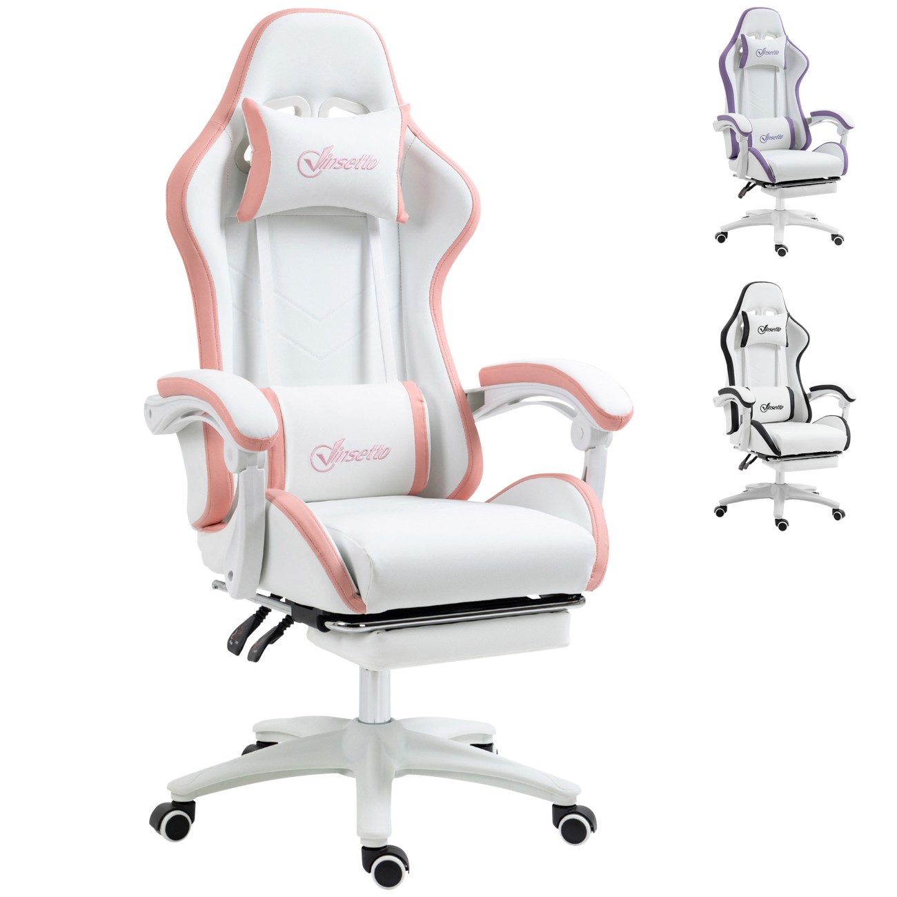 Vinsetto Gaming Chair - Racing Style - Pink - Reclining Footrest - PU Leather - Adjustable Height - Image 9