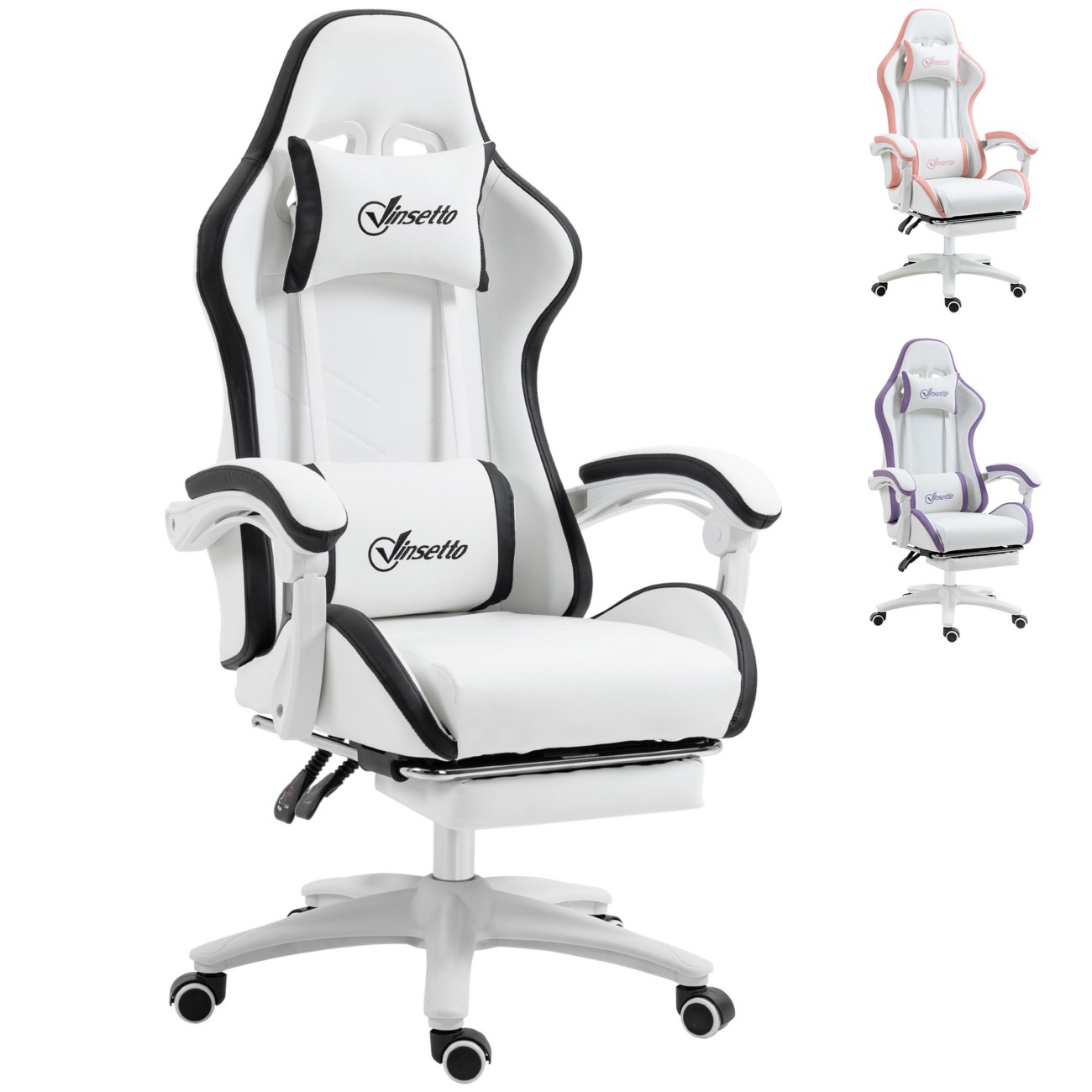 Vinsetto Gaming Chair with Reclining High Back, Footrest, White and Black | Computer Gamer Chair, Headrest, Lumbar Support, Swivel Wheels, PU Leather, Adjustable Height, for Home - Image 9