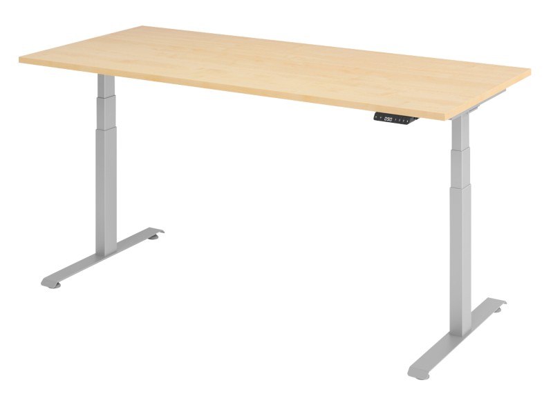 Elektrisch Höhenverstellbar Sitz-Stehschreibtisch Ahorn Holz, Metall Weiß T-Fuß 1.800 x 800 x 1.295 mm