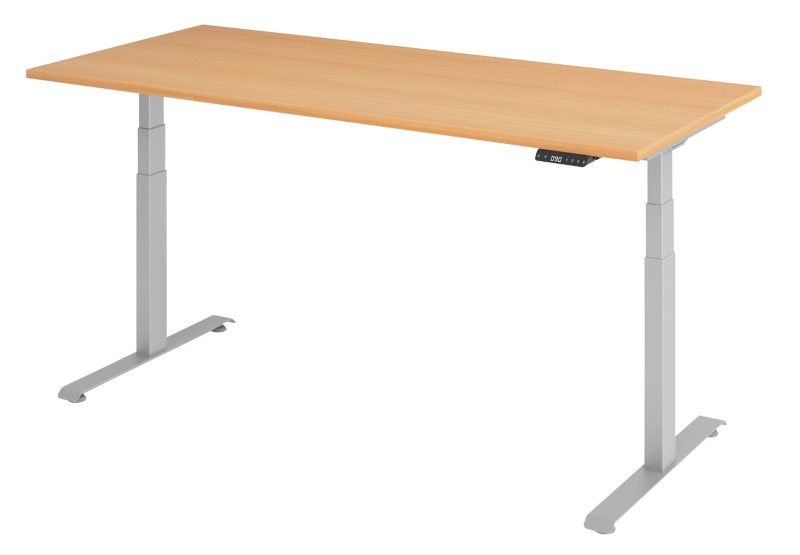 Elektrisch Höhenverstellbar Sitz-Stehschreibtisch Buche Holz, Metall Weiß T-Fuß 1.800 x 800 x 1.295 mm