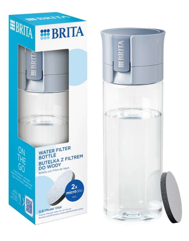 BRITA Water Filter Bottle Model Vital (600ml), 2x MicroDisc Filters | Light Blue | portable bottle reducing PFAS, chlorine, micro impurities & more for on-the-go, travel & office - Image 5