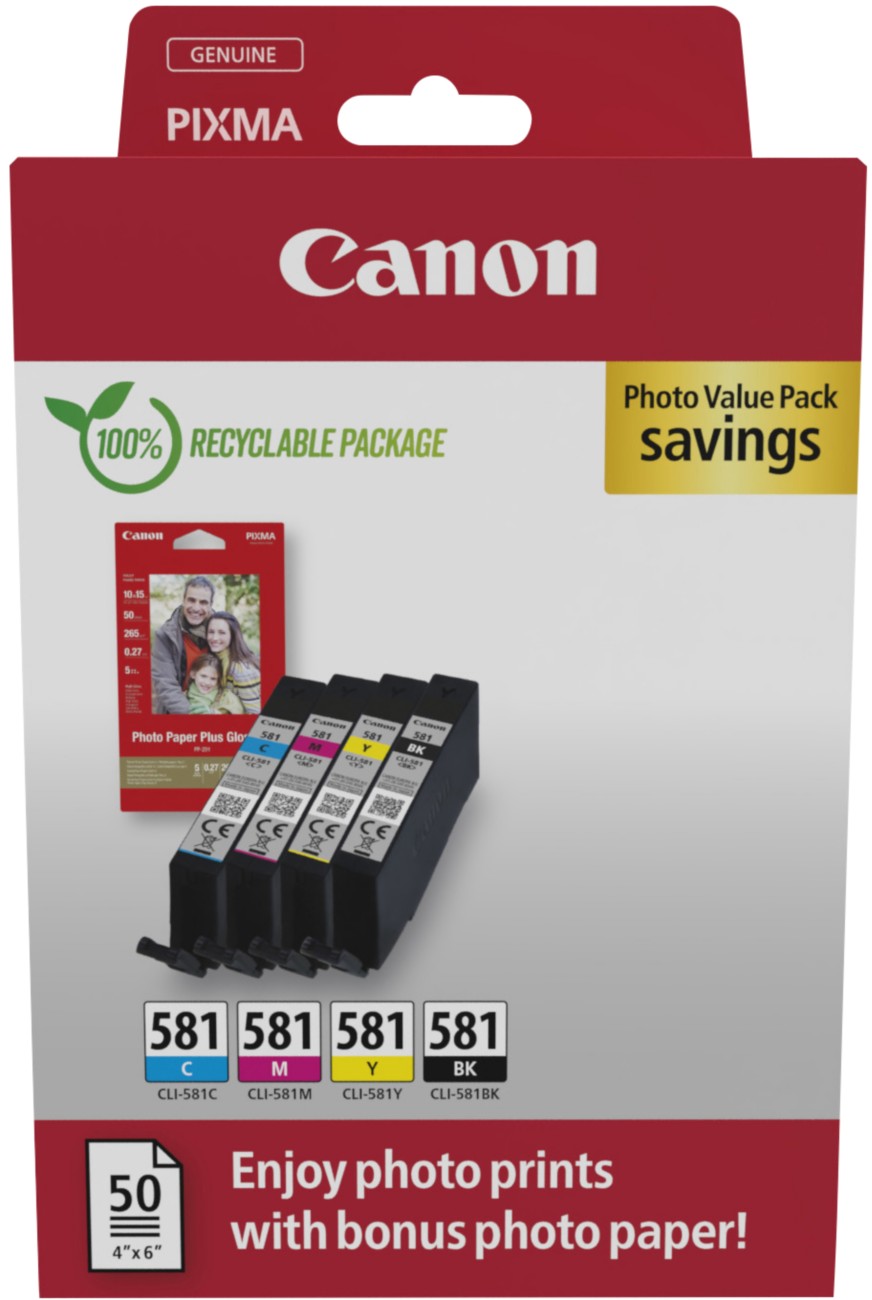 Canon 581 Original Ink Cartridge Black, Cyan, Magenta, Yellow Multipack