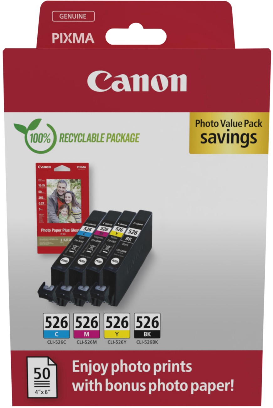 Canon Cli-526 Black Cyan Magenta Yellow Ink Cartridge Photo Paper Value Combo Pack - 4540B019 - Image 11